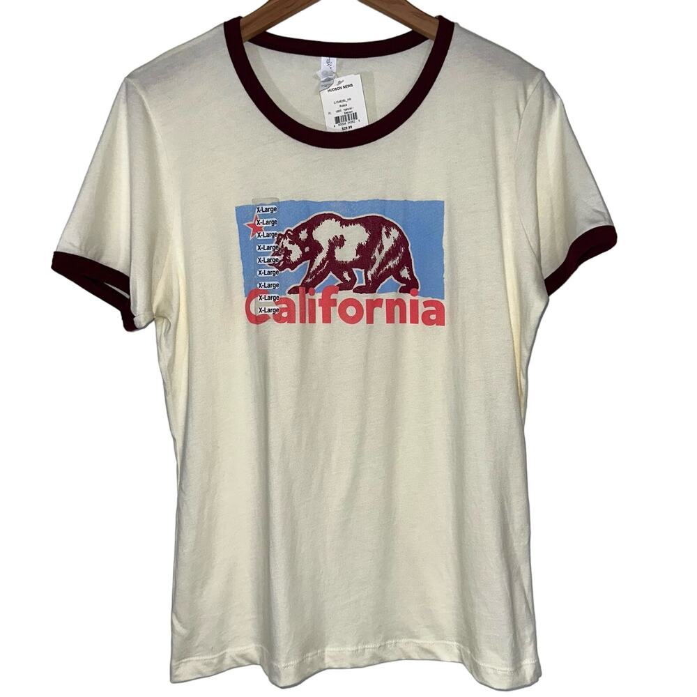 Next Level Apparel Cream California Bear Graphic Tee with Maroon Trim